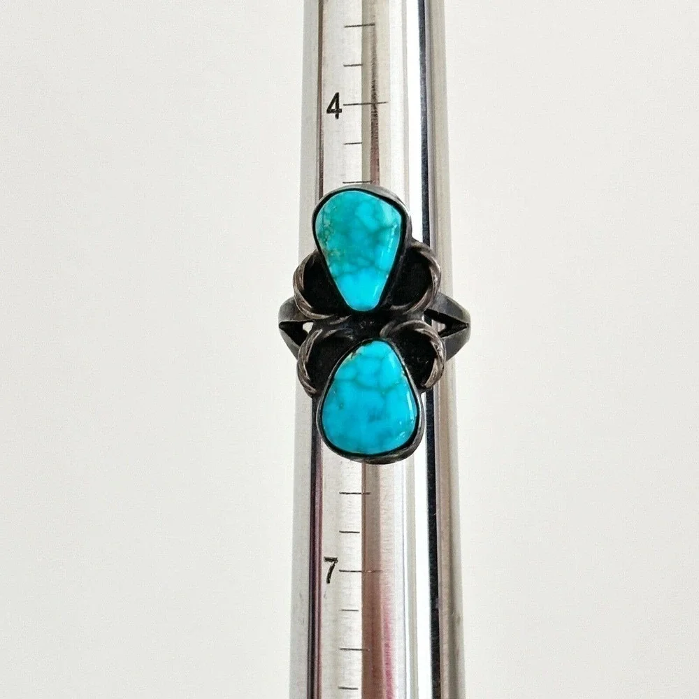 Vintage 925 Sterling Silver Turquoise Oxidized Darkened Band Ring Size 5.5